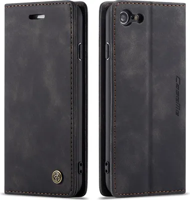 Produktbild von iPhone SE 2020 Hülle, LaimTop Retro Kunstledertasche TPU Innere, Kartenfächer, Magnetverschluss, Klapphülle mit Standfunktion Schutzhülle für iPhone SE 2020 / iPhone 7 / iPhone 8 Schwarz