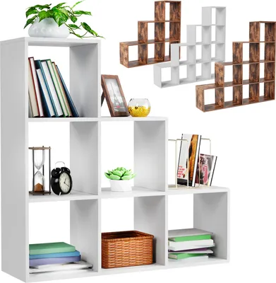 Produktbild von MIADOMODO® Treppenregal - Weiß, 6 Fächer, 97,5x29x97,5 cm, für Wohnzimmer, Stabil, Offen, Freistehend, Indoor, aus MDF-Platte - Stufenregal