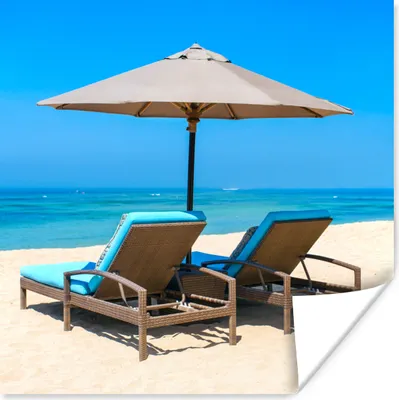 Produktbild von MuchoWow® Poster Strandkorb - Sonnenschirm - Sommer - Meer 75x75 cm - Wand Dekoration
