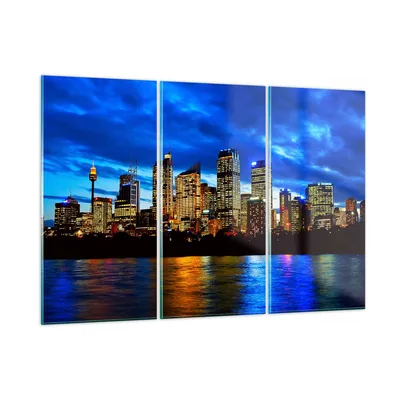 Produktbild von Bilder auf glas - Australien Nacht Stadt Wolkenkratzer - 105x70cm - Glasbilder - Wandbilder - Kunstdruck - Wanddekoration aus Glas - Glas Bilder - Wandbild auf Glas - GCE105x70-1150