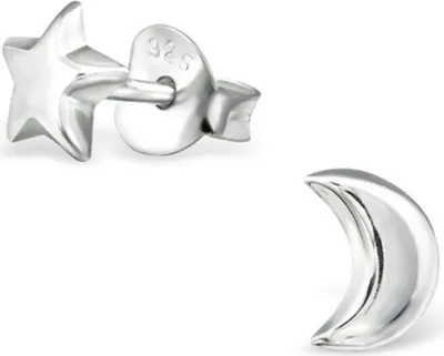 Produktbild von Kinderohrstecker: Mädchen Ohrringe Silber „Mond & Stern“
