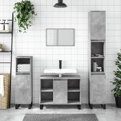 Produktbild von "2026 Promotion" Badschrank - Badezimmerschrank - Betongrau 80x33x60 cm Holzwerkstoff - Badezimmer CC29677