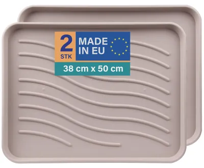 Produktbild von Schuhabtropfschale 50x38x2,5cm Beige 2er-Pack, Schuhwanne mit hohem Rand, wasserdicht, robuste Abtropfmatte für Schuhe, Schutz vor Schmutz & Nässe