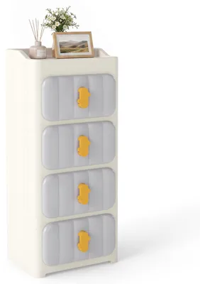 Image de Commode COSTWAY avec étagère et 4 tiroirs, meuble de rangement, commode avec système anti-basculement, idéale pour les chambres, les chambres d'enfants et les salons
