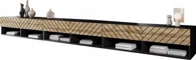 Obrázok produktu pre Moderná TV skrinka APOLLO I 300 cm, nízka doska MDF, RTV truhlica, vzor rybia kosť
