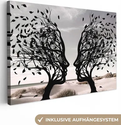 Obrázok produktu pre MuchoWow® - Plátno - Stromy - Tvár - Listy - Moderné umenie, nástenné umenie, nástenné dekorácie obrazy obývacia izba, 120x80cm