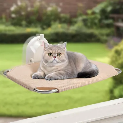Produktbild von Katzenhängematte für Fenster mit starken Saugnäpfen, faltbares Katzenbett bis 25 kg, 46 x 30 cm