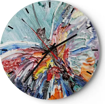 Produktbild von Wanduhr - Rund - Glasuhr - Vogel Natur Farbe - 40x40cm - Schleichendes Uhrwerk - Lautlos - zum Aufhängen bereit - Dekoration Modern - Wanddekoration aus Glas - C3AR40x40-3594