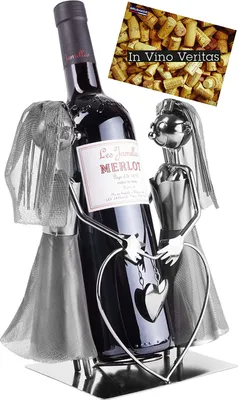 Produktbild von BRUBAKER Weinflaschenhalter Hochzeitspaar Frauen Brautpaar Deko-Objekt Metall mit Grußkarte für Hochzeitsgeschenk