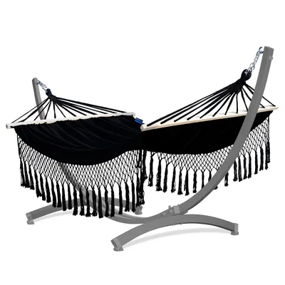 Produktbild von Potenza Outdoor Hängematte mit Tytan Gestell für 2 Personen I Stabhängematte XXL 220x160, 200kg I Grau Hängemattengestell 350 kg Wetterfest