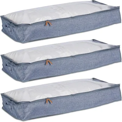 Immagine prodotto di Custodia per piumino - Set da 3 - Tessuto - 14 x 100 x 45 cm - Sacchetto portaoggetti da mettere sotto il letto - Grigio - Trasparente