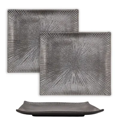 Produktbild von Intirilife 2x Sushi Platte Servier Teller aus Porzellan in Schwarz - 26 x 23.4 x 3.8 cm - Japanisches Sushi Servier Geschirr Handgefertigt Rechteckig