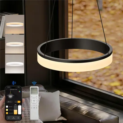 Produktbild von doporro Moderne LED Pendelleuchte – 40cm Dimmbare Esszimmerlampe hängend mit App & Fernbedienung, 3000–6000K, CRI≥95, höhenverstellbar Sandschwarz Luvina02