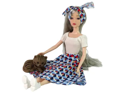 Produktbild von LEAN Toys 13910 Puppe Emily mit grauen Haaren und einer Katze auf der Schaukel