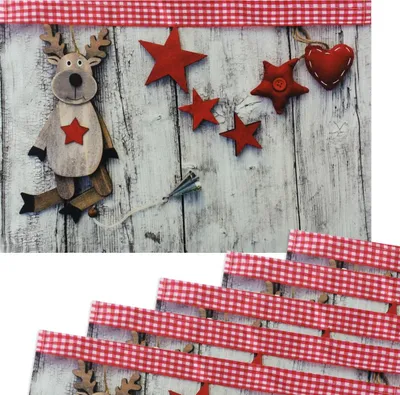 Produktbild von Tischsets Platzsets Stoff CLOTH Rentier Sterne Holzbrett