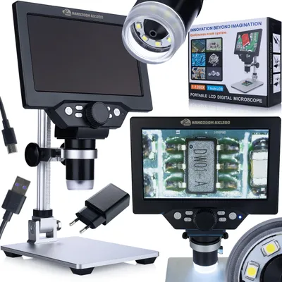 Obrázek produktu pro Rosfix NanoZoom AX1200 - Digitální Mikroskop LCD 7” | 12MP | 1080p Full HD | 1200x Zvětšení | LED | USB | microSD | Stativ | Polština
