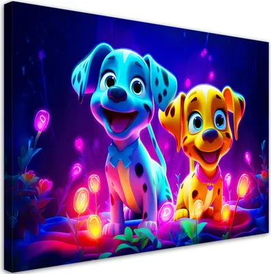 Produktbild von Leinwandbild Neon Hunde 60x40 Feeby Bunt bild für die wand bereit zum aufhängen
