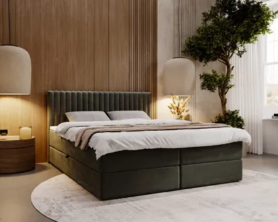 Produktbild von GrainGold Boxspringbett Marbella 160x200 cm - Bett 160x200, Kontinentalbett  mit Bettkasten - Doppelbett mit Matratze - Dunkelgrau (Monolith 92)