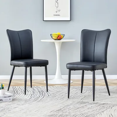 Produktbild von STILVORA Esszimmerstuhl 2er Set mit Kunstleder und ergonomischer Rückenlehne, Küchenstuhl mit Metallbeinen und stabiler Konstruktion, Polsterstuhl mit rutschfesten verstellbaren Füßen und komfortabler Sitzfläche, Schwarz