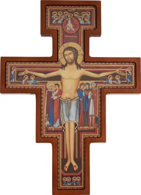 Image de Crucifix San Damiano Croix en bois de Saint François Croix murale 14cm bois de hêtre brun
