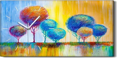 Produktbild von Wandbild Leinwand Bilder Wanduhr 60x30 Malerei Abstrakte Kunst Bäume bunt - weiße Hände