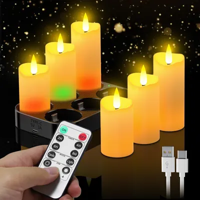 LED-Kerzen Set 6er, wiederaufladbar mit Ladestation