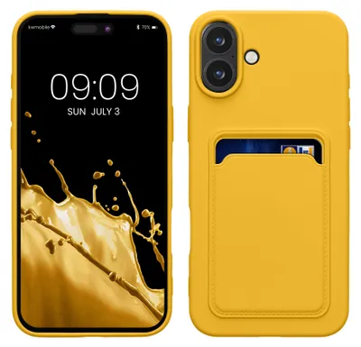 Produktbild von kwmobile Handyhülle für Apple iPhone 16 Plus Hülle mit Kartenfach - TPU Case - Kabelloses Laden - Schutzhülle Cover in Strahlend Gelb
