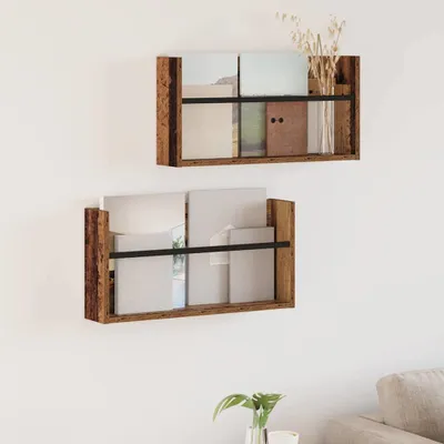 Produktbild von "Schlussverkauf" Magazinregal 2 Stück - Moderner Stil - Zeitschriftenhalter - Altholz 60x12x30 cm Holzwerkstoff  C15253