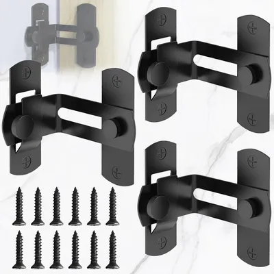 Productafbeelding van Deurslot Set - Schuifdeur Grendel - Veiligheid Thuis - 90 Graden Hoek - 3 Stuks - Zwart