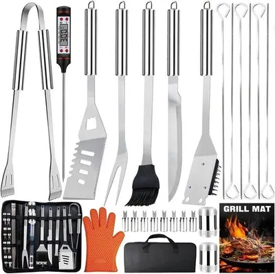 Produktbild von Famanu Barbecue Zubehörset 28-teilig - Professionelle Grillaccessoires mit Tragetasche