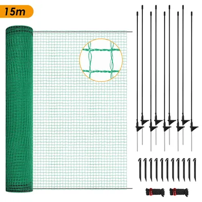 Produktbild von Izrielar Mobiler Hundezaun Weidezaun 115 cm x 15 m – Elektrozaunnetz für Hunde, Hühner & Garten – Flexibler Begrenzungszaun mit Pfosten, Heringen und Isolatoren