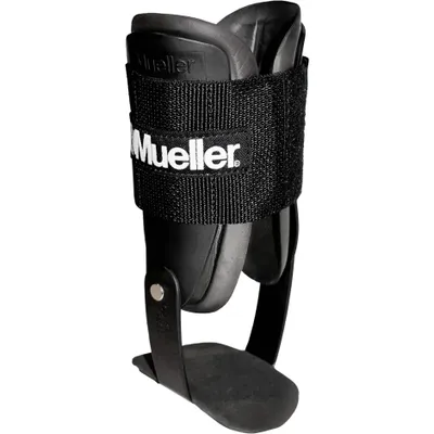 A black Mueller LITE ankle brace is shown against a white background.
