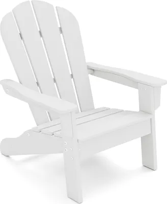 A white Adirondack chair for children, shown from a three-quarter angle against a white background.