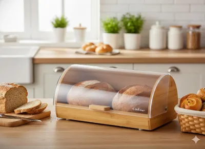 Produktbild von Brotkasten MENTA Bambus Holz Brotbox Rollbrotkasten Brotbehälter Brotbehälter 38 x 18,5 x 28 cm