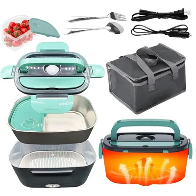 Produktbild von Juksun Lunchbox Elektrisch, 1.5l Elektrische Lunchbox 60W Electric Lunch Box 12v 24v 220v Elektrische Brotdose ThermobehäLter Für Auto Lkw Büro