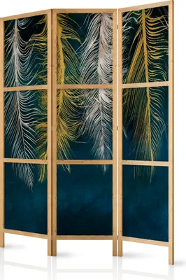 Produktbild von Paravent Feder Natur 135x171 cm - 3-teilig - einseitig - eleganter Sichtschutz - Raumteiler - Trennwand - Raumtrenner - Holz - Design Motiv - Deko - Japan b-A-10061-z-b