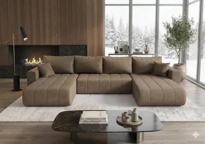 Produktbild von CORNERO Ecksofa LARA mit Schlaffunktion und Bettkasten Couch Sofa U-Form Eckcouch Wohnlandschaft mit Schlaffunktion Velourstoff Braun