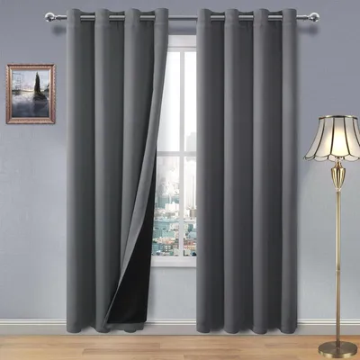 Productafbeelding van Verduisteringsgordijn, 140x175 cm, gordijn, lichtdicht, thermogordijn, polyester, met lussen, donkergrijs