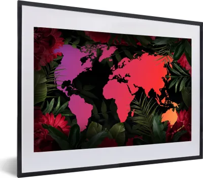 Produktbild von MuchoWow® MuchoWow® Gerahmtes Poster Weltkarte - Farben - Dschungel 60x40 cm - Poster mit zchwarzem Bilderrahmen - Schlafzimmer - Plakat in Rahmen - Drucken