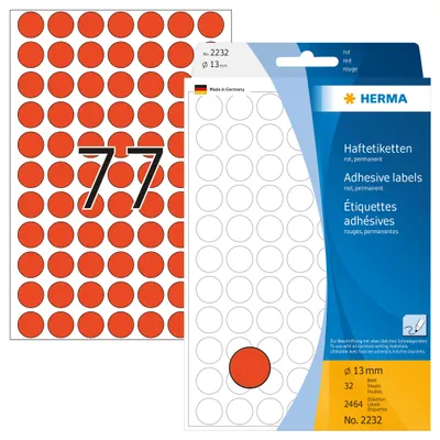 Produktbild von Vielzwecketiketten rot Ø 13 mm rund Papier matt 2464 St.