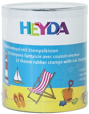 Produktbild von HEYDA Motivstempel Set "Urlaub" Klarsicht Runddose 15 Stempel