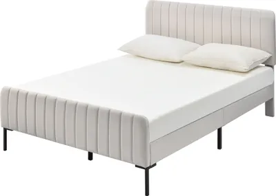Produktbild von okwish Polsterbett Doppelbett 160 x 200 cm, Bettgestell mit Lattenrost und Verstellbares Kopfteil, Bettrahmen Jugendbett für Schlafzimmer Leinen Beige