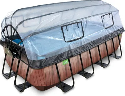 Obrázek produktu pro Bazén EXIT Wood 400x200x100cm s pískovou filtrací, čerpadlem a krytem a tepelným čerpadlem - hnědý