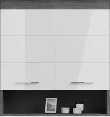 Produktbild von Scout Badschrank wandhängend 2 Türen, 1 Ablage Hochglanz weiß,rauchfarbenen.