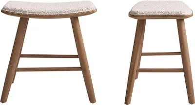 Produktbild von 2er-Set Hocker aus massivem Teakholz mit Bouclé-Sitz, 45 cm