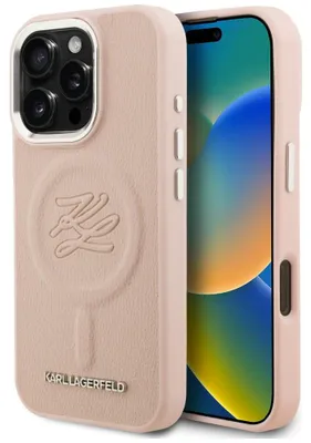 Image de Étui Karl Lagerfeld Initial & Logo Métal MagSafe pour iPhone 16 Pro Max, couleur rose