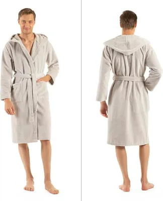 Produktbild von ENGLISH HOME Bademantel Flauschig, Bademantel Uni mit Kapuze aus Baumwolle, Frottee Saunamantel, Herren und Damen, langer Gürtel