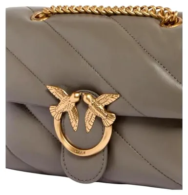 Produktbild von Leder Umhängetasche Schultertasche Love Puff Mini CL Sheep Nappa Grigio Asfalto - Antique Gold taupe