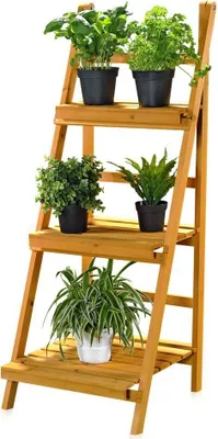 Image de 3 étages d'escaliers pour fleurs Étagère pour fleurs Poteau pour plantes Tabouret pour fleurs
