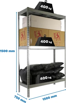 Zdjęcie produktu dla Regał metalowy ECOFORTE 1507-3 METAL 1500 GALVA/GALVA